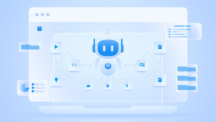 AI workflow automation artificial intelligence. ai agent network diagram dashboard machine learning data processing, cloud data and automation system.
