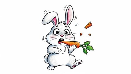 Obraz premium Vibrant Crayon Art Fluffy Rabbit Character with Comical Floating Carrot Fragments