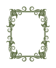 Floral frame with lily design in green color. Decorative ornate border for invitations and cards.