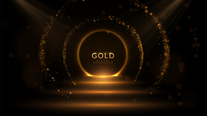 Prestige round award frame from glowing golden bokeh light. Elegant, ceremonial border for high achievement and honor, perfect for corporate recognition graphics, certificates, and award presentations