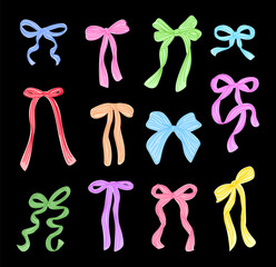 Colorful Hand Drawn Striped Ribbon Bow Vector Set