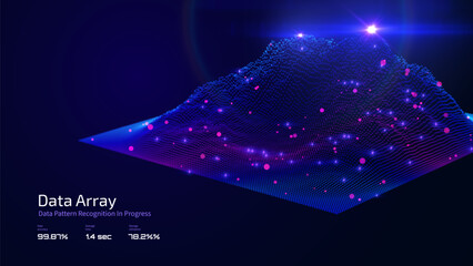 Futuristic cityscape with glowing blue violet data flow stream vector background. Cyberpunk metropolis background with digital network. AI and big data technology concept. Neon technology cityscape