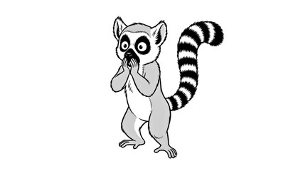 Naklejka premium Stylized Art Deco Lemur Character in Shock Pose with Geometric Exclamation Mark Tail