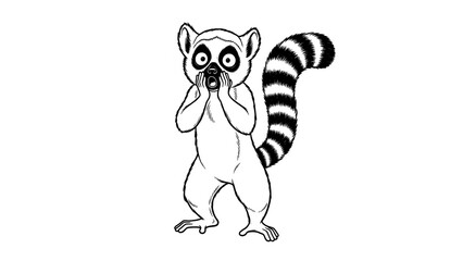 Naklejka premium Art Deco Lemur Character Clasped to Face with a Symmetrical Exclamation Tail Design