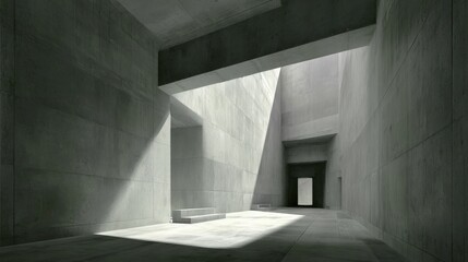 Fototapeta premium Stark geometric concrete interior space illuminated by dramatic natural light