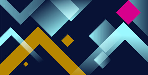 Abstract geometric background with layered squares and zigzag shapes in navy, cyan, gold, and magenta tones, featuring soft transparency and gradients for a modern, elegant, and tech-inspired look.