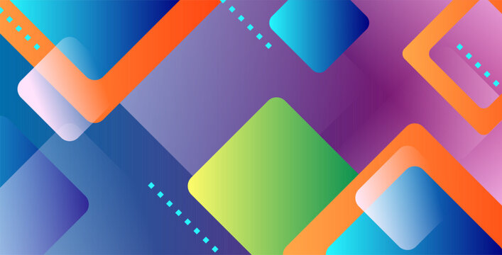 Colorful abstract geometric background with rounded squares, diagonal layers, and smooth gradients in blue, purple, green, and orange, creating a modern, playful, and dynamic visual style.