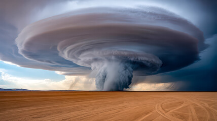 Massive cloud formation over desert landscape