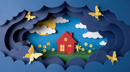 Obraz premium Whimsical paper house scene