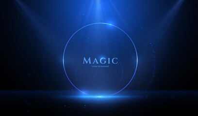 Round frame of blue bokeh lights for modern corporate awards. This tech-inspired border is perfect for digital certificates, employee achievement graphic, and innovation awards in the tech and finance