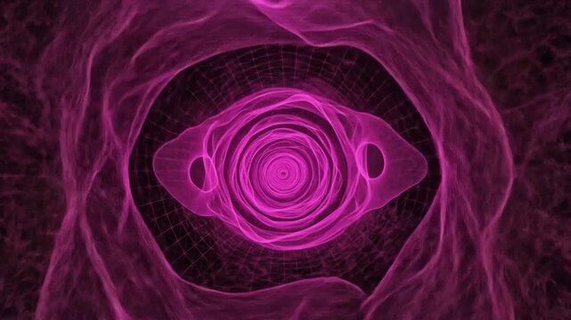Abstract pink wireframe tunnel with swirling patterns and black background. 4k video