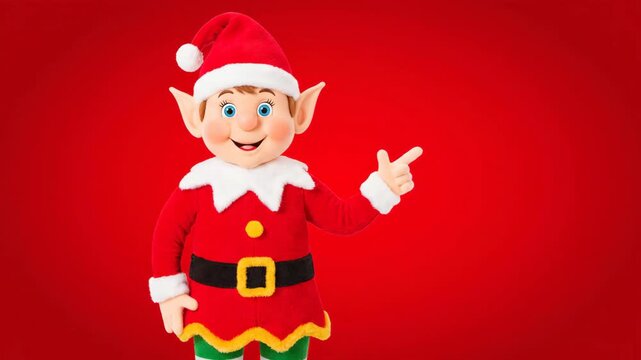 Friendly Christmas Elf with a Santa Hat, Pointing to the Right