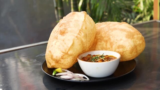 Chole bhature indian street food with spicy chole curry