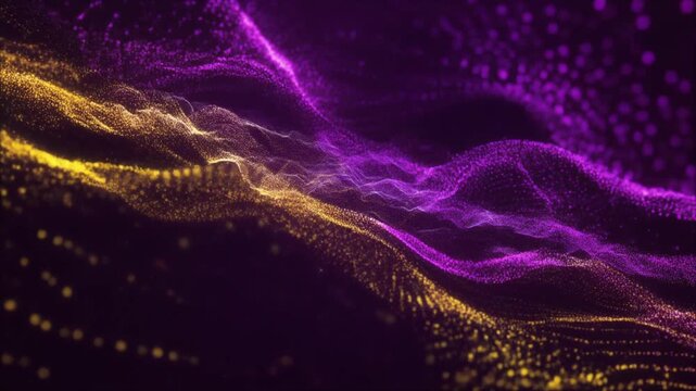 Animated 3d shape formed by yellow and purple thin lines background loop