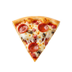 Delicious slice of pepperoni pizza with melted cheese and toppings