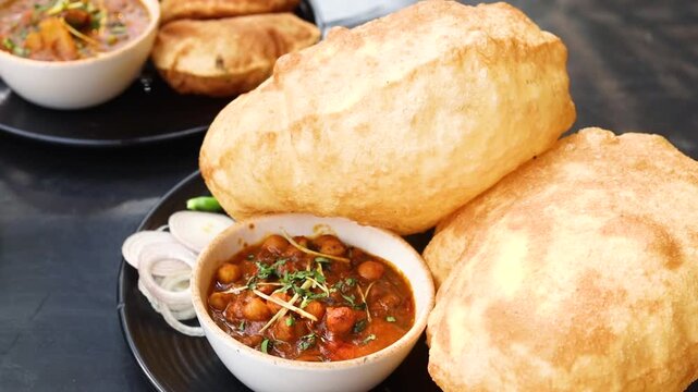 Chole bhature indian street food with spicy chole curry