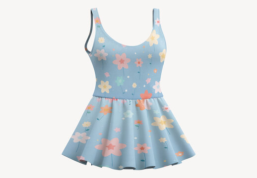 Floral Blue Dress Mockup Design PSD