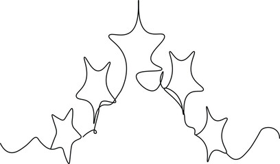 Continuous one line composition with stars. Hand drawing continues one single line