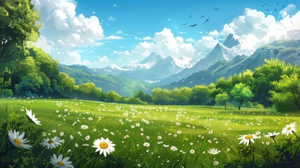Anime Valley Flower Sea Healing Department Natural Landscape Illustration