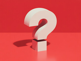 A minimalist 3d white question mark on a bright red background representing inquiry and uncertainty