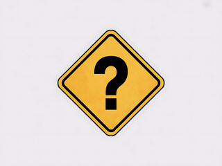 Question mark symbol on a yellow traffic warning sign indicating uncertainty or a puzzle