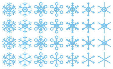 様々な形の雪の結晶アイコンのベクターイラストセット