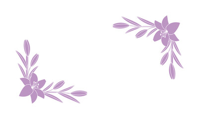 Fototapeta premium Lilac Floral Corner Design with Flowers and Leaves Isolated on White Background Decoration