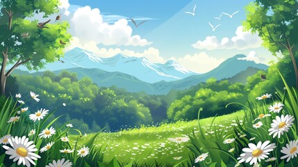 Anime Valley Flower Sea Healing Department Natural Landscape Illustration