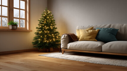 Cozy Living Room with Christmas Tree and Warm Lighting Perfect for Holiday Decor Inspiration and Festive Atmosphere