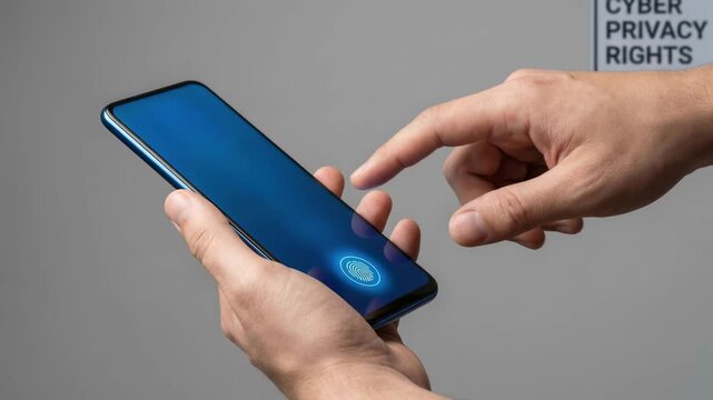 Fingerprint technology secures personal device enhancing cyber security and privacy rights protecting sensitive data with advanced digital protection