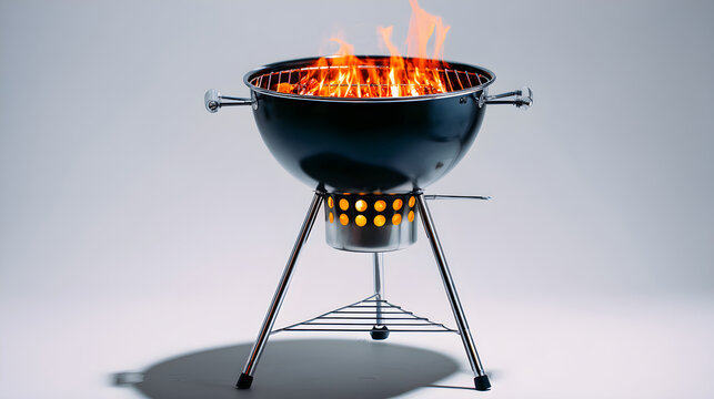 Kettle grill charcoal burning producing hot flames