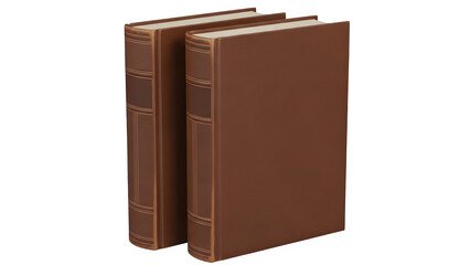 Two standing leather-bound books mockup with blank brown covers.
