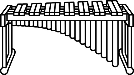 Hand-Drawn Marimba or Vibraphone Instrument Vector Line Art Icon Illustration: Simple Outline Doodle of a Pitched Percussion Instrument for Music Education and Orchestra Themes