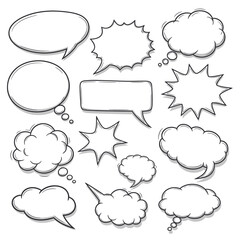 Fototapeta premium Collection of HandDrawn Speech Bubbles and Thought Clouds for Comic Strips.
