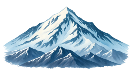 Watercolor Snow Capped Mountain Range isolated on a transparent background