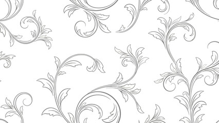 Elegant Floral Scroll Vector Seamless Pattern with Delicate Swirls and Leaves © evie