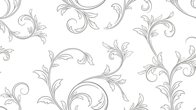 Elegant Floral Scroll Vector Seamless Pattern with Delicate Swirls and Leaves