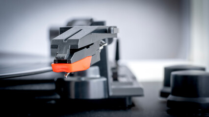 Vinyl record player. close up