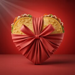 Heart Shaped Taco Wrapped In Red Fabric Bow Valentine Food Art