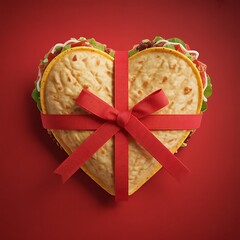 Heart Shaped Taco Gift Wrapped With Red Ribbon Valentine Concept