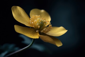 Macro close-up of a yellow buttercup flower with dramatic lighting