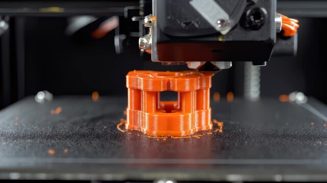 3d Printer Creates a Complex Orange Object Layer by Layer Process - Powered by Adobe
