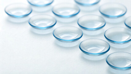 Contact lenses placed on a flat surface waiting for use during a daily routine at a home in the morning