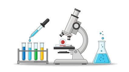 laboratory equipment including test tubes pipette microscope and flask for scientific research