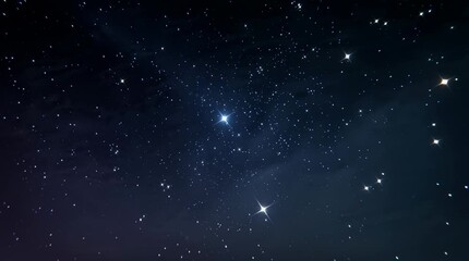 Starry night sky with bright stars and deep blue hues
