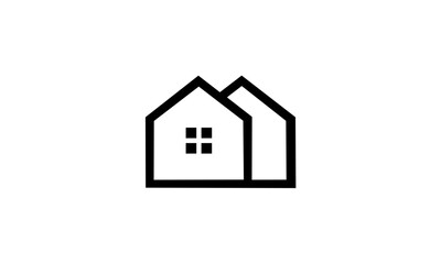 Minimalist Outline of Two Intersecting Houses.