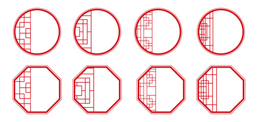 Chinese ornamental circle and octagonal frame border traditional asian pattern