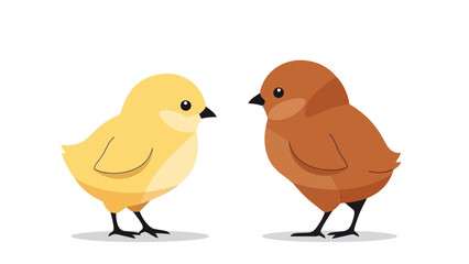 Two Adorable Stylized Chicks, One Yellow and One Brown, Standing Together