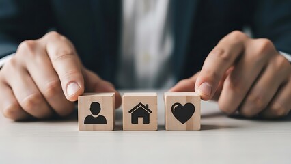 Protecting life investments a concept of care and security with wooden blocks