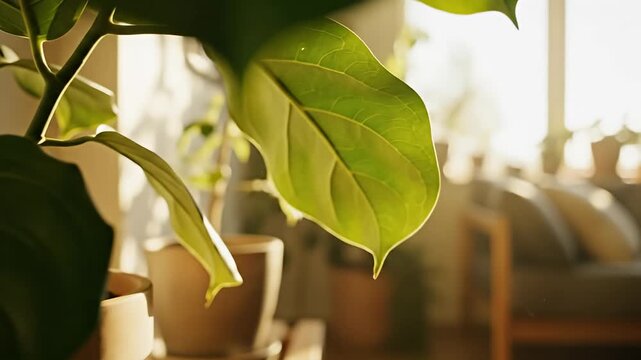 Fiddle Leaf Fig Plant in Natural Light - A Close-Up View.